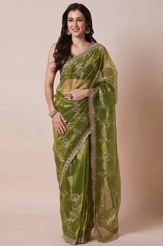 Green embroidered saree with blouse