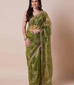 Green embroidered saree with blouse
