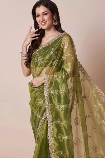 Green embroidered saree with blouse