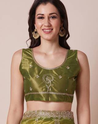 Green embroidered saree with blouse 5