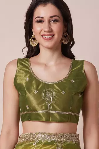 Green embroidered saree with blouse