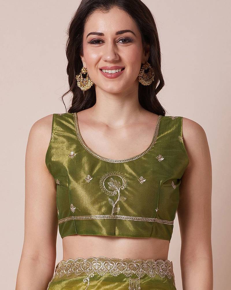 Green embroidered saree with blouse