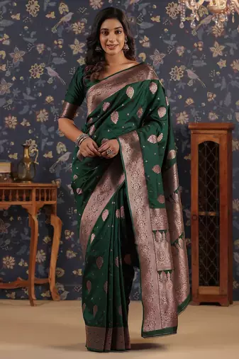 Green ethnic woven design banarasi saree