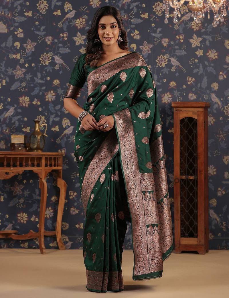 Green ethnic woven design banarasi saree