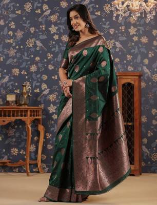 Green ethnic woven design banarasi saree 2
