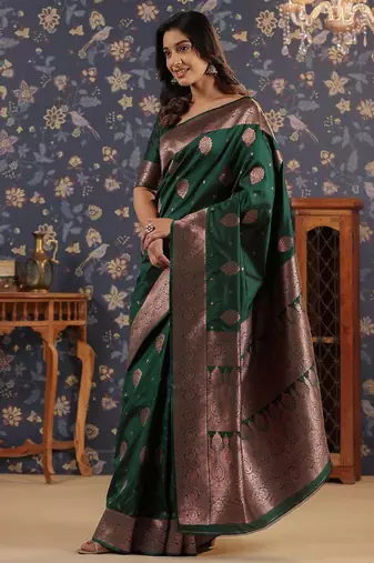 Green ethnic woven design banarasi saree