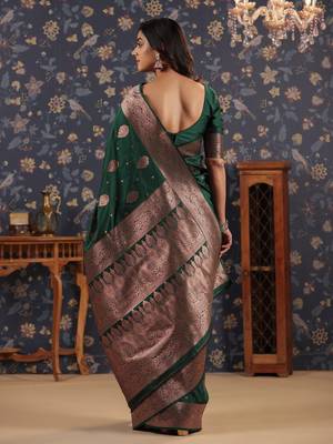 Green ethnic woven design banarasi saree 3