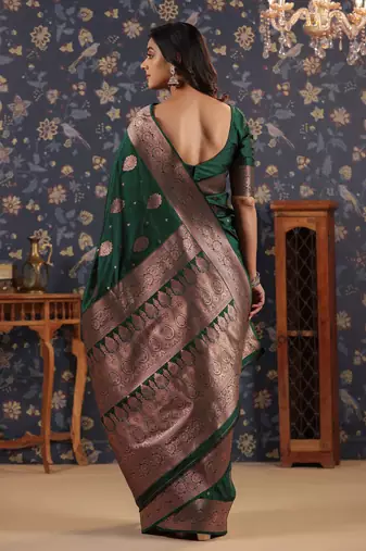 Green ethnic woven design banarasi saree
