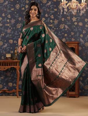 Green ethnic woven design banarasi saree 4
