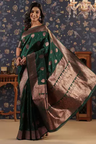 Green ethnic woven design banarasi saree