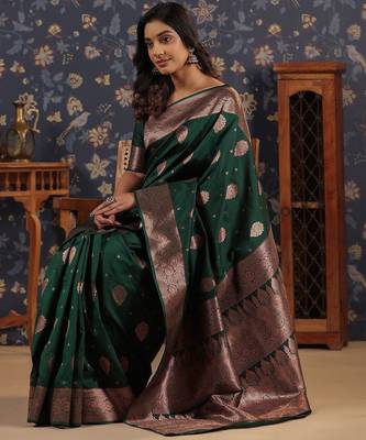 Green ethnic woven design banarasi saree 5