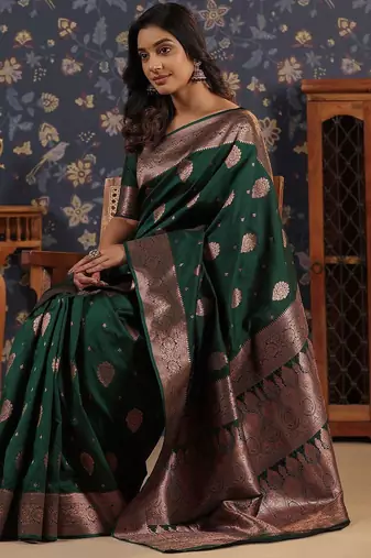 Green ethnic woven design banarasi saree