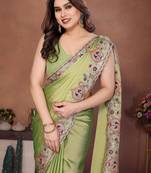 Olive embroidered saree with unstitched blouse