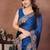 Navy blue embroidered saree with unstitched blouse