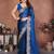 Navy blue embroidered saree with unstitched blouse