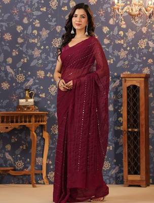 Magenta embellished sarees 1