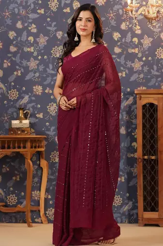 Magenta embellished sarees