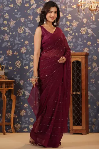 Magenta embellished sarees