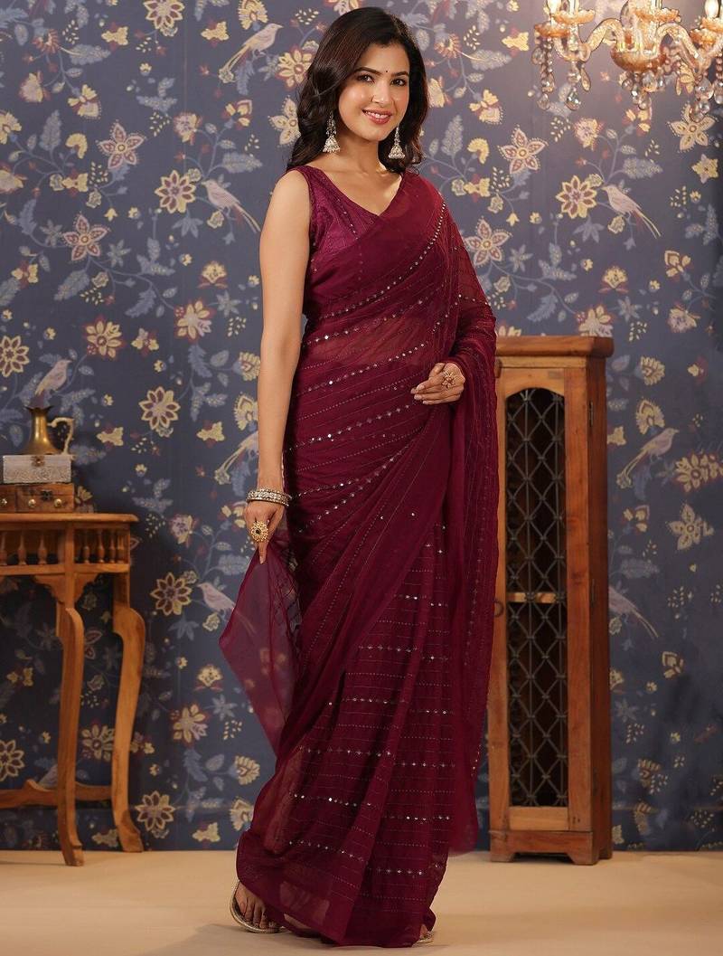 Magenta embellished sarees