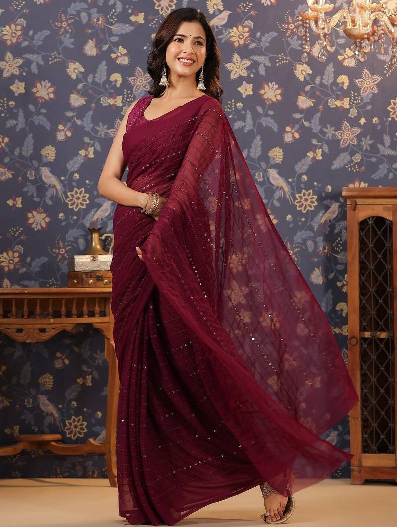 Magenta embellished sarees