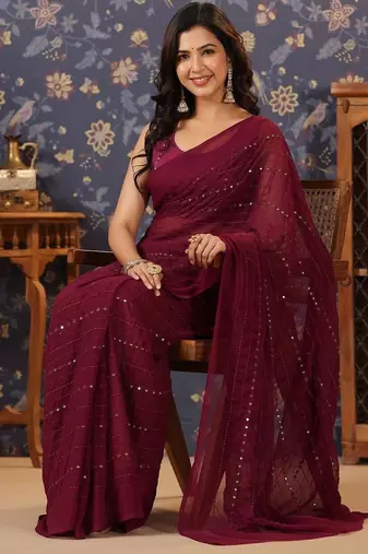 Magenta embellished sarees
