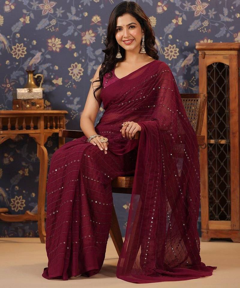 Magenta embellished sarees