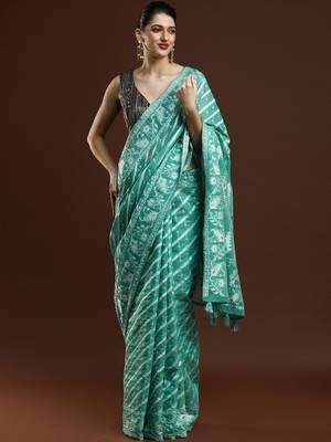 Green woven design chanderi sarees with blouse piece 1