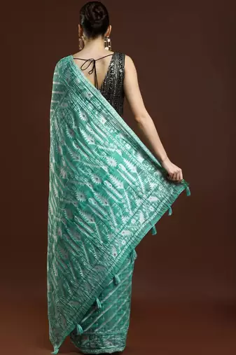 Green woven design chanderi sarees with blouse piece