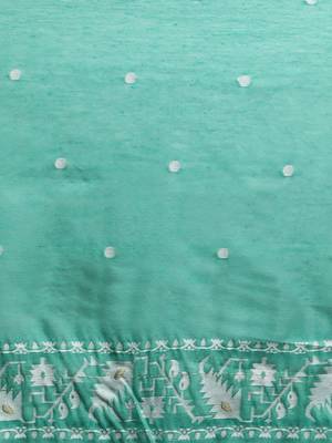 Green woven design chanderi sarees with blouse piece 5