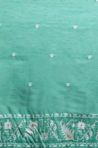 Green woven design chanderi sarees with blouse piece