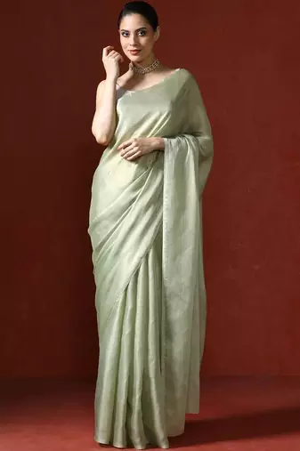 Green sarees with blouse piece