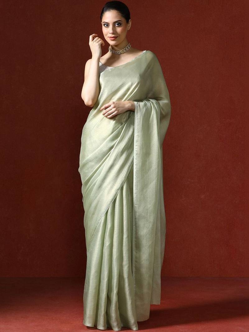 Green sarees with blouse piece