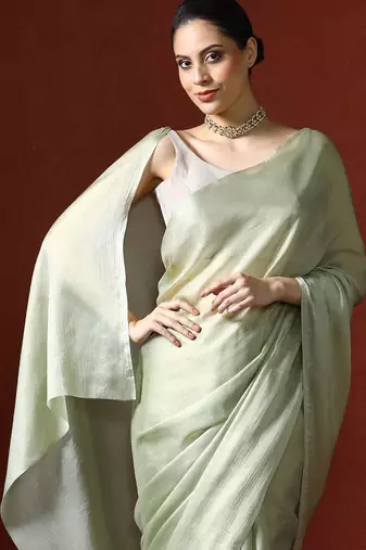 Green sarees with blouse piece