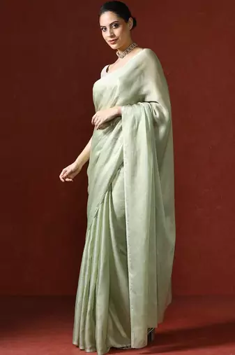 Green sarees with blouse piece