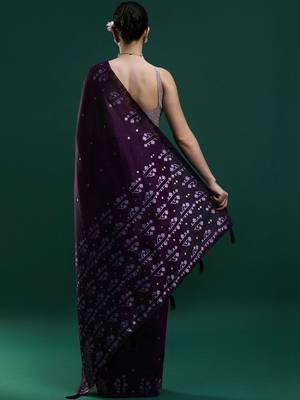 Purple woven design muga saree with blouse 4