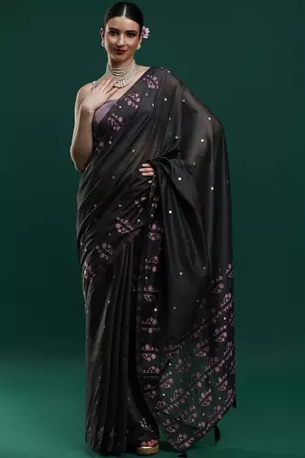 Black woven design saree with blouse