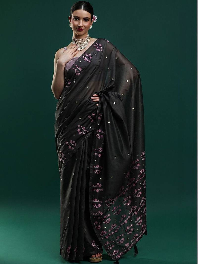 Black woven design saree with blouse