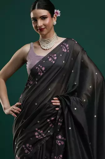Black woven design saree with blouse