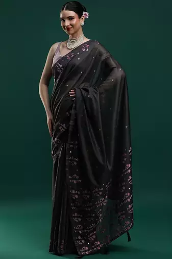 Black woven design saree with blouse