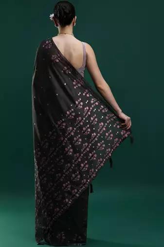 Black woven design saree with blouse