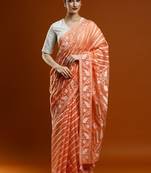 Orange woven design chanderi sarees with blouse piece