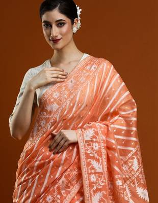 Orange woven design chanderi sarees with blouse piece 2