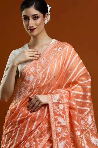 Orange woven design chanderi sarees with blouse piece