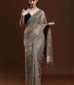 Grey woven design muga sarees with blouse piece