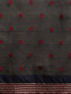 Grey woven design muga sarees with blouse piece 5
