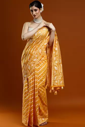 Yellow woven design chanderi sarees with blouse piece