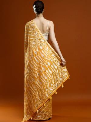 Yellow woven design chanderi sarees with blouse piece 4