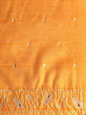 Yellow woven design chanderi sarees with blouse piece 5