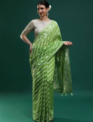 Green woven design chanderi sarees with blouse piece 1
