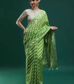 Green woven design chanderi sarees with blouse piece